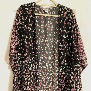Avenue Chiffon Kimono Black with Pink and White Polka Dots 18/20